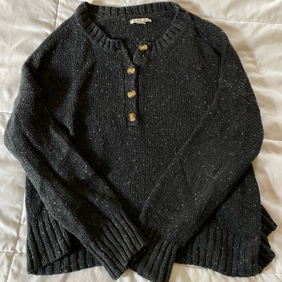 AMERICAN EAGLE QUARTER BUTTON UP SWEATER CHARCOAL LG - Picture 2 of 3